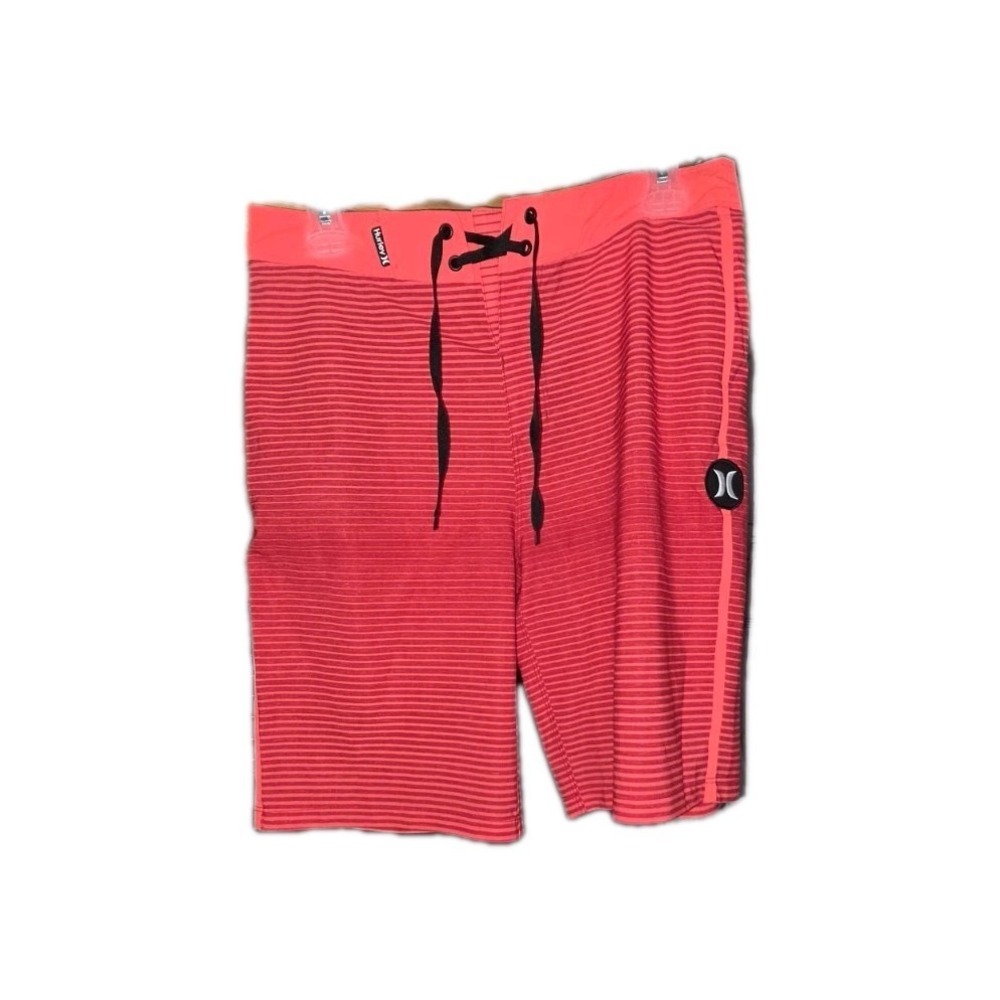 Hurley Phantom Board Shorts Men's Size 28 Red/Corral Striped Swim Trunks Buckle